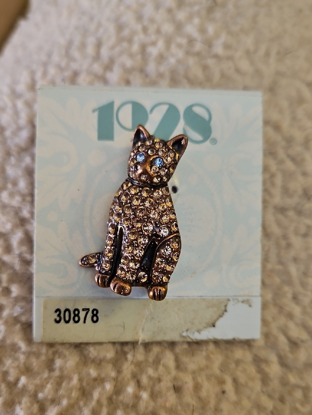 1928 Crystal Cat Brooch Pin w/ Rhinestone Crystals NEW